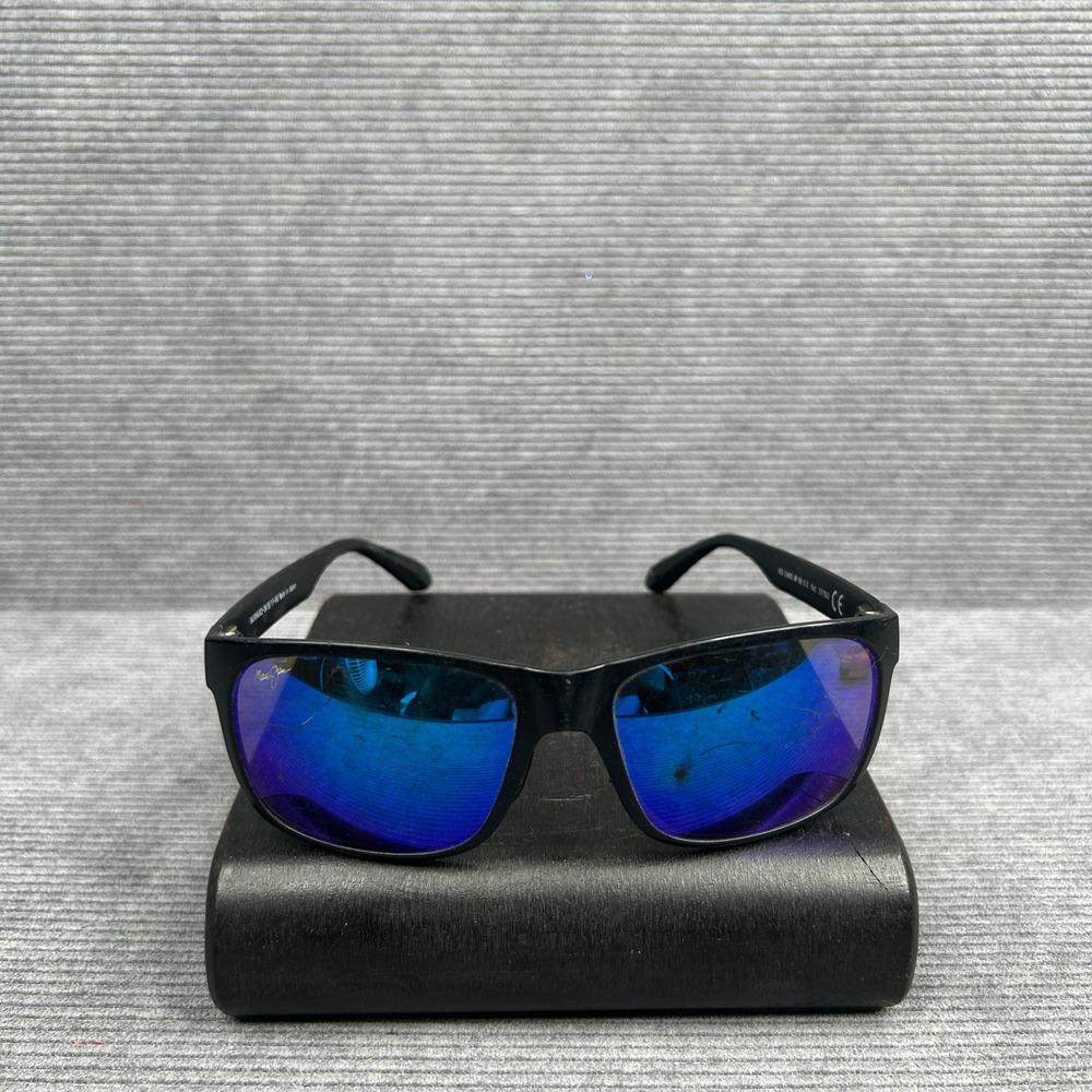 Maui Jim Red Sands MJ432-2M Black Rectangular Sunglasses Blue Hawaii Polarized